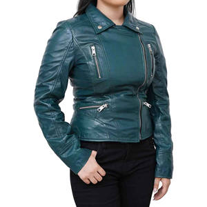 Chaqueta de Moto de Cuero Sintético Gris para Mujer, Cuello Camisero, Cierre de Cremallera, Corte Ajustado, para Otoño, Manga Larga, Color Sólido - Product Image 6