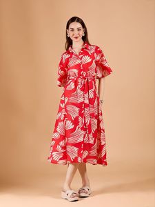 Robe midi évasée à imprimé floral, manches évasées, style indien fait main, pour femme, formelle, été, longueur midi, confortable, pour tous les jours - Product Image 4