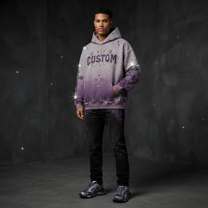 Sweat-shirt à capuche surdimensionné pour homme avec croix gothique en strass personnalisés, imprimé violet, tricoté, style streetwear automne - Product Image 3