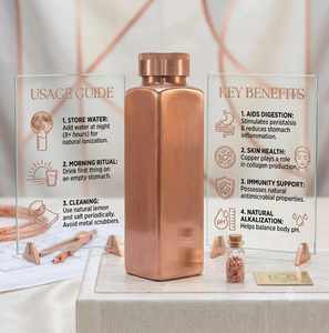 Bouteille d'eau en cuivre pur poli brillant, forme cube carré, pour la consommation, fabriquée en Inde, avec des bienfaits pour la santé - Product Image 6