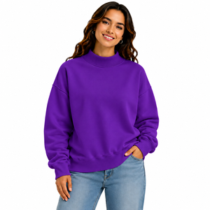 Suéter de Punto Oversize con Cuello Alto y Manga Larga para Mujer, Transpirable, con Forro Polar, Bordado, 100% Algodón, Nuevo Estilo - Product Image 1