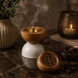 New Arrival Resin Wood <b>Bakhoor</b> Burner With Decorative Brass Cutwork Luxury <b>Oud</b> Incense Holder For Ramadan Eid Aromatherapy Decor - Product Image 3