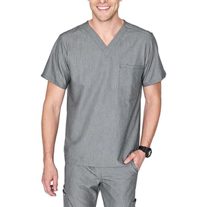 Men's Black V-Neck Scrub <b>Top</b> With Chest Pocket And Sleeve Patch Hospital Uniform Wear - Product Image 5