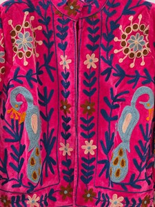 Chaqueta de Terciopelo Bordada a Mano con Cuello Mandarín, Manga Larga, Estampado Floral, Estilo Prairie Chic Otoñal, Talla Grande para Mujer - Product Image 5