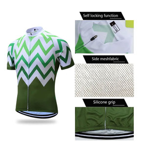 Conjunto de maillot y pantalón corto de ciclismo para hombre, verde y blanco con patrón en zigzag, jersey de manga corta con cremallera completa, ropa de ciclismo de verano que absorbe la humedad - Product Image 3