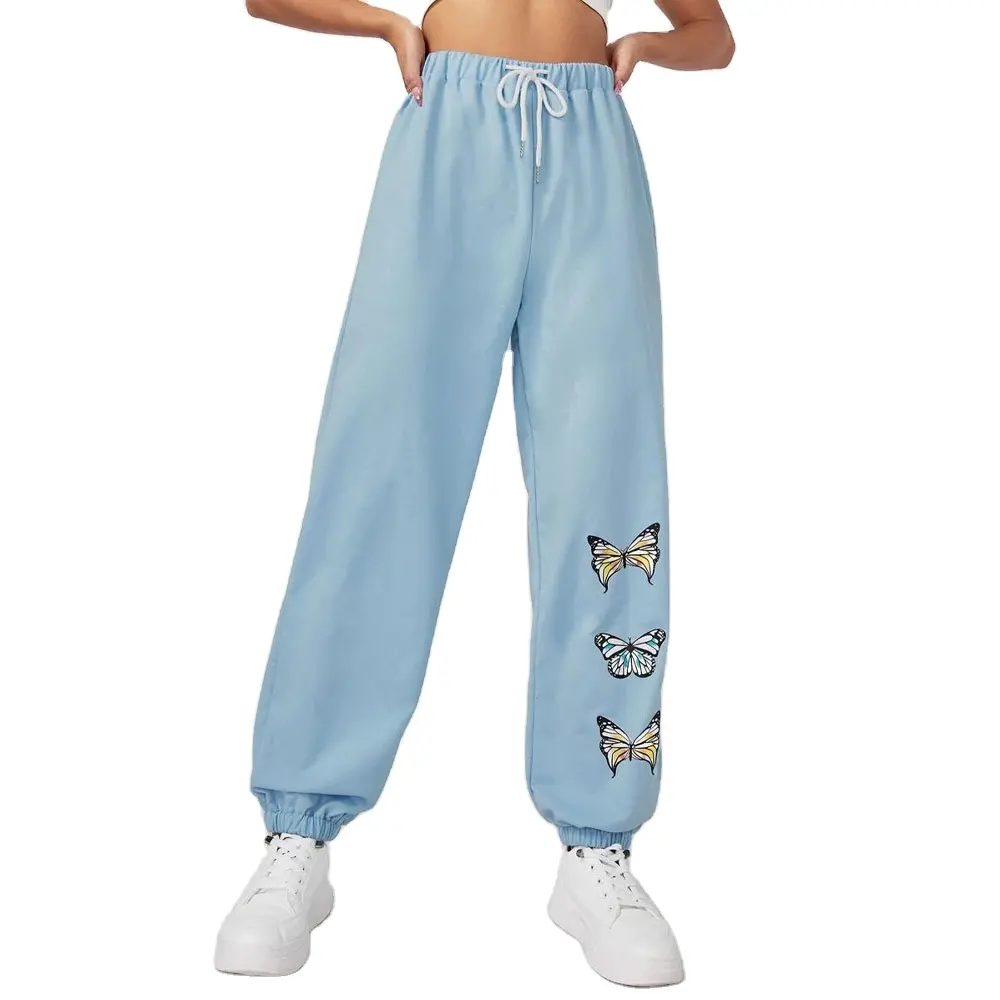 Pantalon de survêtement empilé pour femmes, jogging, survêtement féminin personnalisé, avec couleurs papillon, à la mode, 2021