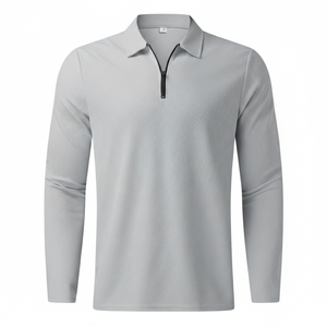 เสื้อโปโลคอซิปผู้ชาย โลโก้สั่งทำ ผ้าวาฟเฟิลถัก แขนยาว ทรงเข้ารูป ระบายอากาศดี สวมใส่สบาย เหมาะสำหรับเล่นกีฬา มีไซส์ใหญ่ - Product Image 1