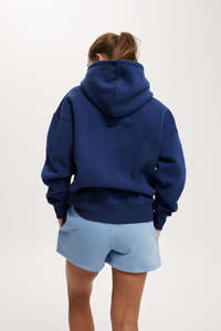 Ensemble de survêtement pour femme, imprimé personnalisé, bleu marine, streetwear décontracté, écologique, respirant, logo personnalisé OEM, coton molletonné - Product Image 4