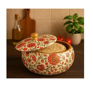 Casserole en bois émaillé artisanal et créatif pour table à manger, boîte de service pour chapati, style moderne à prix bas - Product Image 2