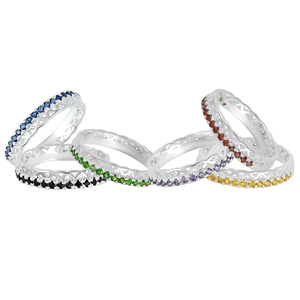 Anillo de Eternidad de Plata de Ley 925 al por Mayor con Gemas Auténticas de Zafiro Azul, Citrino, Amatista, Ónix Cromado y Granate - Product Image 1