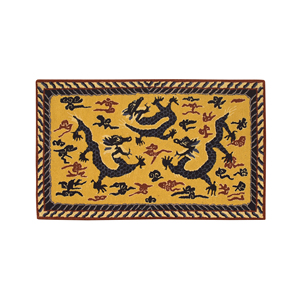 Alfombra de Dragón Chino Hecha a Mano Personalizada, 100% Lana, Amarilla y Azul, Estilo Art Deco, Decoración Oriental con Motivos de Animales, Chinoiserie, Decoración para el Hogar - Product Image 1