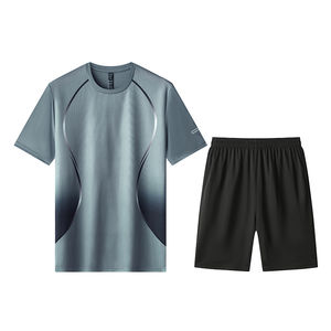 Ensemble de short et t-shirt de sport pour homme, personnalisable avec logo, 2 pièces, pour la course à pied et l'entraînement estival - Product Image 2