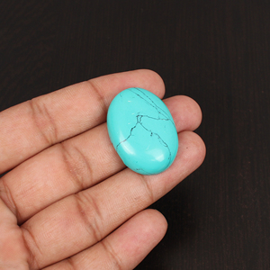Pierre précieuse synthétique turquoise verte de laboratoire, cabochon 39,0 carats, 31x23 mm, pierre non montée pour la fabrication de bijoux - Product Image 2