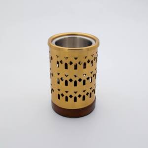 Trending Black Metal Incense <b>Burner</b> With Geometric Cutouts Wooden Base Aromatherapy Diffuser Home Decor - Product Image 4