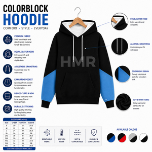 Sweat-shirt à capuche pour femme HMR Sorority Sisterhood avec logo personnalisé, noir et bleu, à blocs de couleurs, décontracté, avec poches - Product Image 6