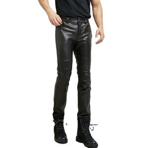 Moto Biker Style Hombres Otoño Slim Fit Piel de oveja Pantalones pitillo de cuero genuino Cintura media Moda Punk Stage Show Pantalones ajustados - Product Image 1