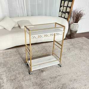 Modern Gold 3-Tier Bar Cart Luxury Marble Shelving Wine <b>Rack</b> and Glass Holder <b>Rolling</b> Serving Trolley for Home Bar Decor - Product Image 1