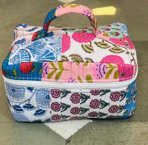 Handcrafted Quilted Cotton Vintage Eco-Friendly <b>Makeup</b> <b>Box</b> Zipper Closure Durable Water Resistant Floral Block Print Travel - Product Image 4