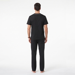 Conjunto de Uniforme Médico para Hombre, Color Negro, Cuello en V, Manga Corta, Pantalones con Cuello Camisero - Product Image 2