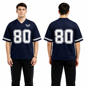 Mens Navy Blue Mesh Football Jersey 80 Number Vintage American Sports Shirt Breathable Casual Streetwear Custom Logo - Product Image 1