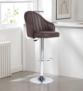 Orbit Bar Chair Brown Colour Modern Counter Height <b>Stool</b> <b>Kitchen</b> Bar Furniture Sleek Contemporary Design Cushioned PU <b>Leather</b> - Product Image 4