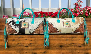 ใหม่จริงทําด้วยมือสไตล์วินเทจTooled CowhideหนังDuffel Western Unisex CowhideหนังTurquoise Fringeกระเป๋าเดินทางขนาดใหญ่ - Product Image 3