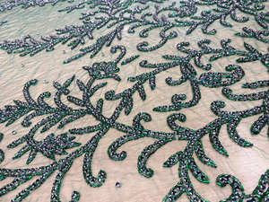 Nueva Llegada 2026: Tela de Tul con Lentejuelas y Bordado de Cuentas Pesadas, Diseño Floral Esmeralda, para Vestidos de Fiesta y Prendas Formales - Product Image 2