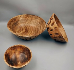 <b>Vintage</b> Style Acacia Wooden Serving Bowl <b>Safe</b> Food Dinnerware Bowl For Home Decor Soup Salad & Food Serving Hotel Restaurants - Product Image 1