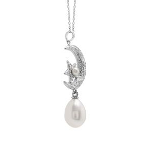 Collar con colgante de estrella y luna de Plata de Ley 925 con perla de agua dulce ovalada y redonda, chapado en rodio, joyería fina romántica para mujer - Product Image 2