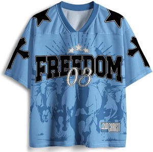 Maillot de sport vintage à motif Freedom, t-shirt en mesh oversize unisexe, style western, maillot athlétique streetwear à motif - Product Image 1
