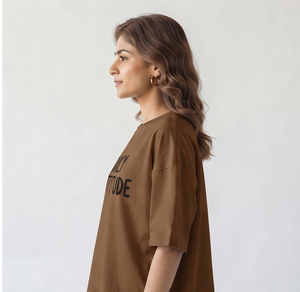 T-shirt ample à col rond imprimé pour femme, coupe décontractée, 140g, coton et polyester compressés écologiques - Product Image 5