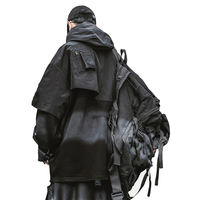 Hoodie Techwear Pria Cyberpunk Streetwear Urban Taktis Musim Dingin Bordir Hitam Oversized Fungsional Ninja Pullover Utility