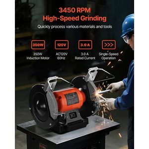 Smerigliatrice da banco elettrica monovelocità ad alta velocità da 8 pollici con motore a induzione da 350W 3.0A, grana 36/60, 3450 giri/min - Product Image 2