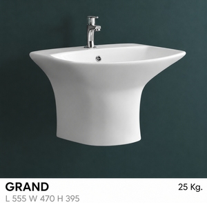GRAND One Piece Wall-Mount Rectangular Basin Single Hole Contemporary Wash Basin Sintered Stone Polished Glossy <b>Drainer</b> 12L - Product Image 2
