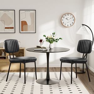 Ensemble de 2 chaises de salle à manger modernes du milieu du siècle, chaises de cuisine en similicuir avec structure solide pour salon, noir - Product Image 5