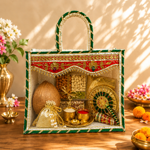 Handcrafted Jute <b>Wedding</b> <b>Gift</b> Bag with Clear PVC Window & Embroidery | Decorative Indian Festival <b>Hampers</b> Packing Tote Bag - Product Image 4