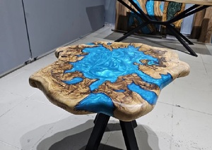 <b>Rustic</b> Resin <b>Table</b> Irregular Shape Blue Inlay Handmade Outdoor Furniture Living Room Decor Coastal Design - Product Image 3
