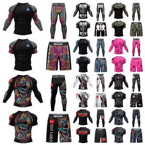 Camiseta y Pantalones Deportivos Ajustados Unisex, Transpirables, Antibacterianos, de Poliéster/Spandex, para Fisicoculturismo, MMA, Rashguard - Product Image 3