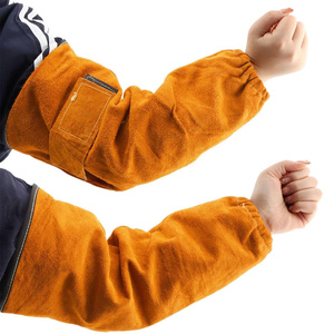 Manches de soudage en cuir de vachette véritable JNM SAFETY pour hommes, résistantes à la chaleur et aux flammes, avec trou pour le pouce, protection des mains - Product Image 1