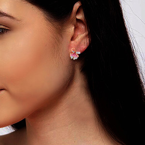 Minimalist 14K Rose Gold Plated Diamond Earrings Floral Cluster Design Round Brilliant Cut Women's Everyday Wear Romantic Style - Product Image 4