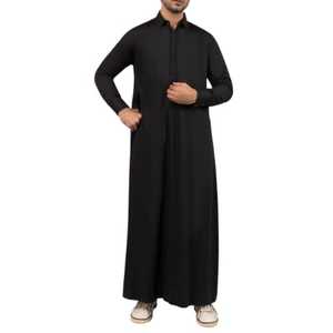<b>Men's</b> Black <b>Thobe</b> Long Sleeve Floor Length Cotton Modest Islamic Clothing Daily Wear Middle Eastern Style Regular Fit - Product Image 1