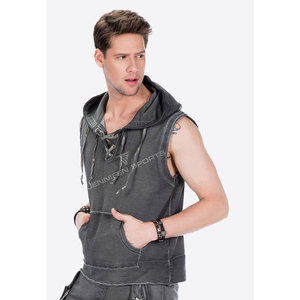 <b>Men</b> Winter Lightweight 250 GSM Plain Dyed <b>Sleeveless</b> <b>Hoodie</b> 100% Cotton Fleece Breathable Quick Dry Boxy Short Wide Version - Product Image 4