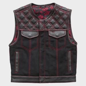 Chaleco de Motocicleta de Cuero para Hombre, Color Negro y Rojo, Estilo Stinger Hunt Club - Product Image 1