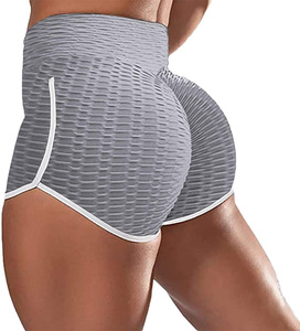 Shorts de yoga pour femmes, taille haute, bleu uni, en spandex/polyester tricoté, sportifs, séchage rapide, respirants, taille élastique - Product Image 6