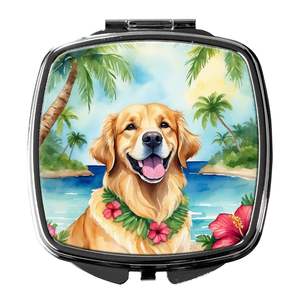 Golden Retriever Luau Miroir de maquillage de voyage compact Portable Pliant Handheld Design Cadeau pour femmes et filles - Product Image 1