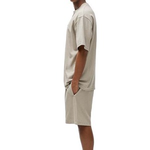 Conjunto de Camiseta y Pantalones Cortos de Punto Casual para Hombre, Cuello Redondo, Color Sólido, Ropa de Verano, 100% Algodón - Product Image 4
