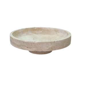 Natural Travertine Handcrafted Travertine Stone Round Tray Natural Beige Marble Serving Plate for <b>Kitchen</b> Dining and Home <b>Decor</b> - Product Image 3