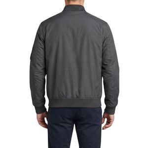Chaquetas bomber color gris carbón de primera calidad para hombre, con cuello bajo acanalado elegante, cremallera frontal minimalista, chaquetas casuales utilitarias. - Product Image 2