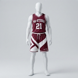 Ensemble short et maillot de basket personnalisé bordeaux et blanc, uniforme d'équipe graphique, vêtements de sport par sublimation, maille respirante, OEM ODM - Product Image 1