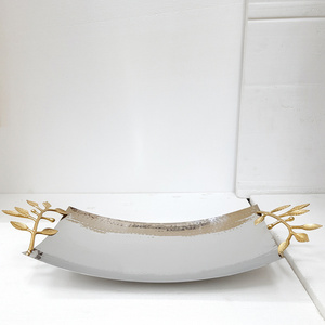 Modern Luxury <b>Gold</b> Leafy Design <b>Serving</b> <b>Tray</b> Stainless Steel and Brass Custom Size Decorative <b>Tray</b> for Home Use - Product Image 1